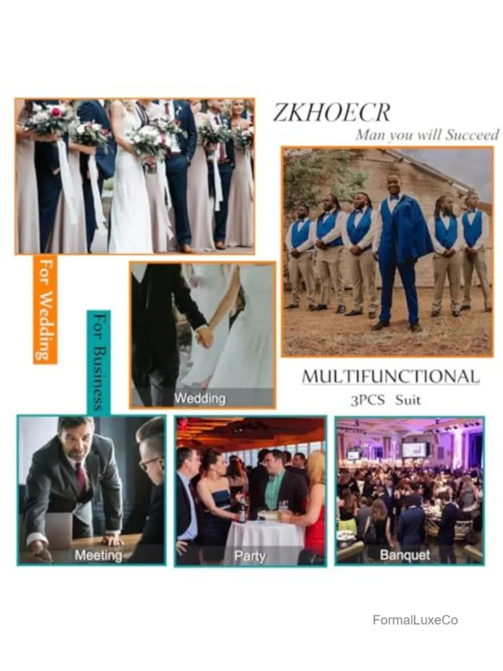 Men's 3 Piece Slim Fit Suit Set Jacket Vest Pants Wedding Prom Tuxedo